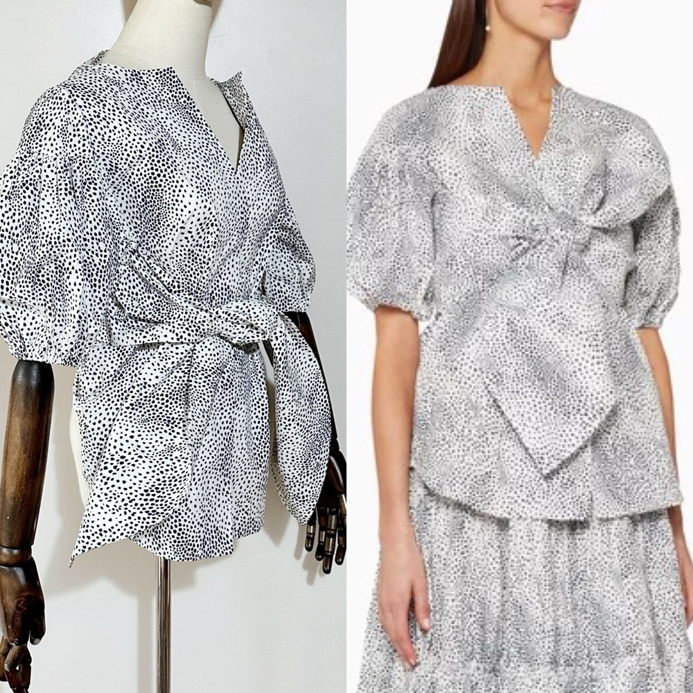 Leal Daccarett “Indira” white & navy dotted blouse